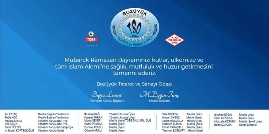 Bozüyük TSO Ramazan Bayramı Kutlama Mesajı